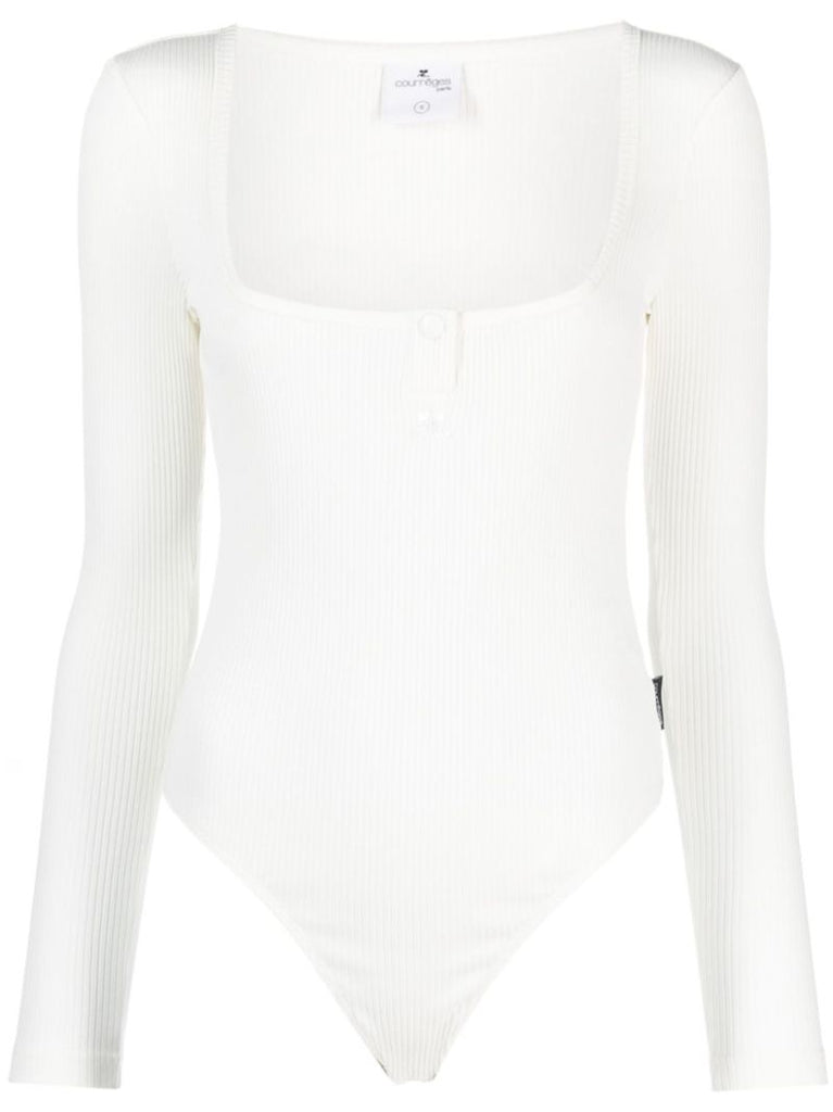White Logo-patch Ribbed Cotton Bodysuit