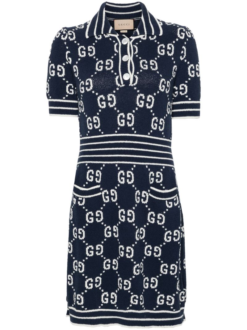 Blue Gg Damier-jacquard Polo Mini Dress