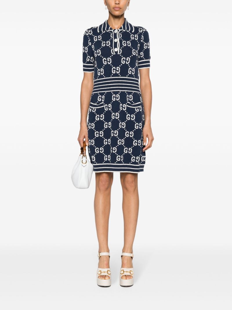 Blue Gg Damier-jacquard Polo Mini Dress