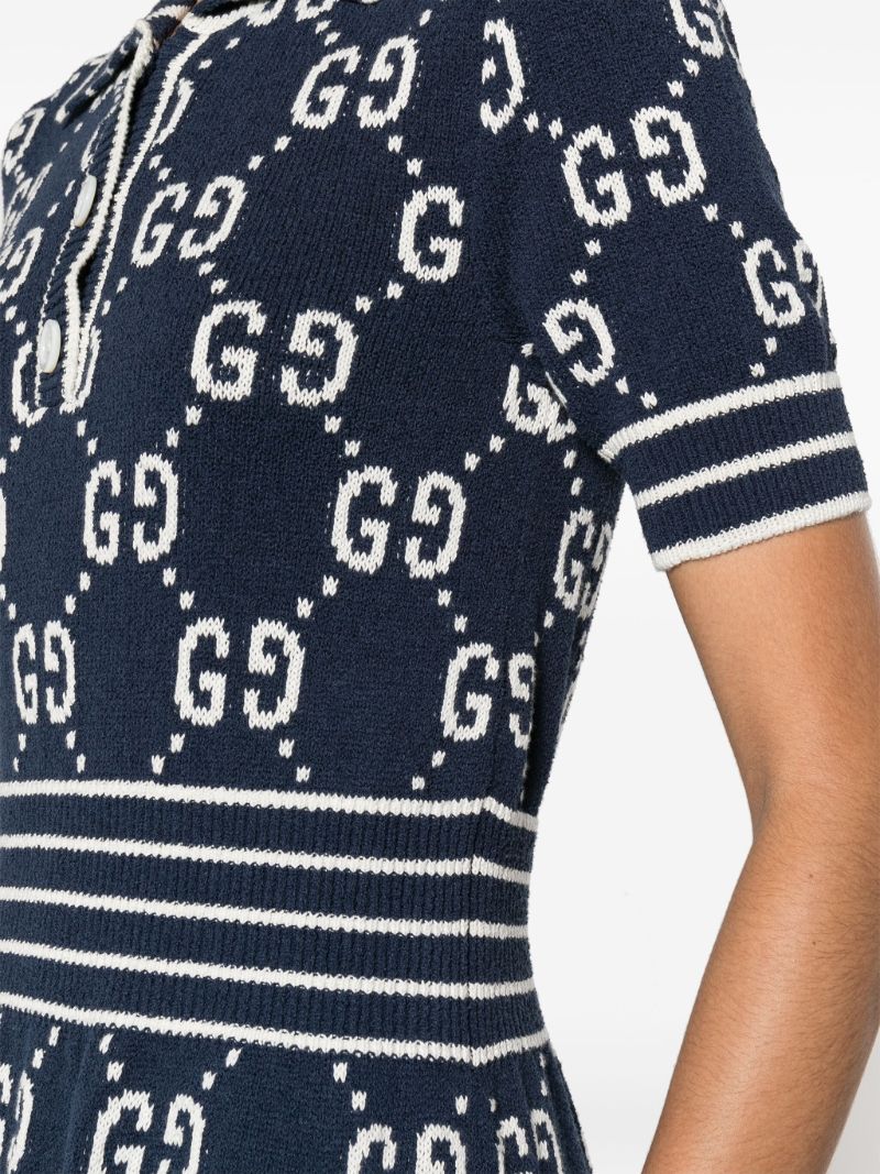 Blue Gg Damier-jacquard Polo Mini Dress