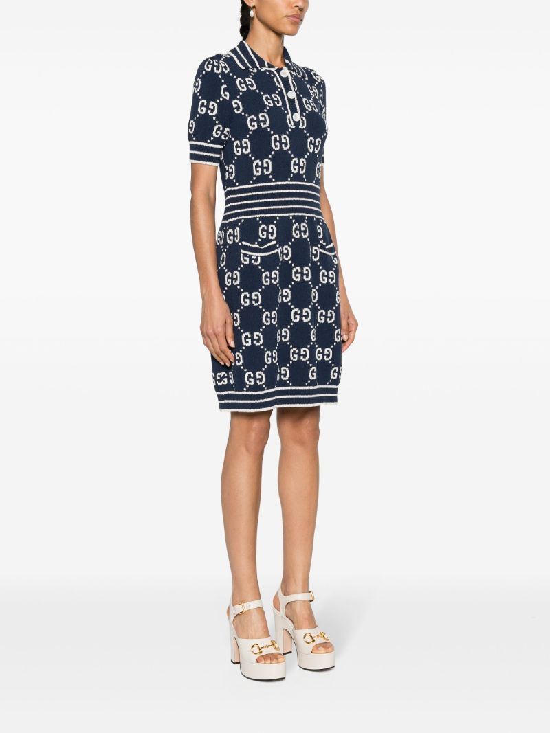 Blue Gg Damier-jacquard Polo Mini Dress