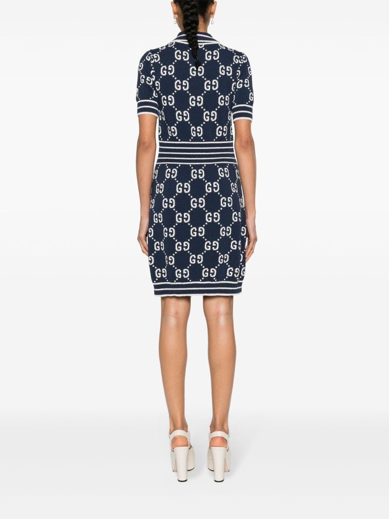 Blue Gg Damier-jacquard Polo Mini Dress