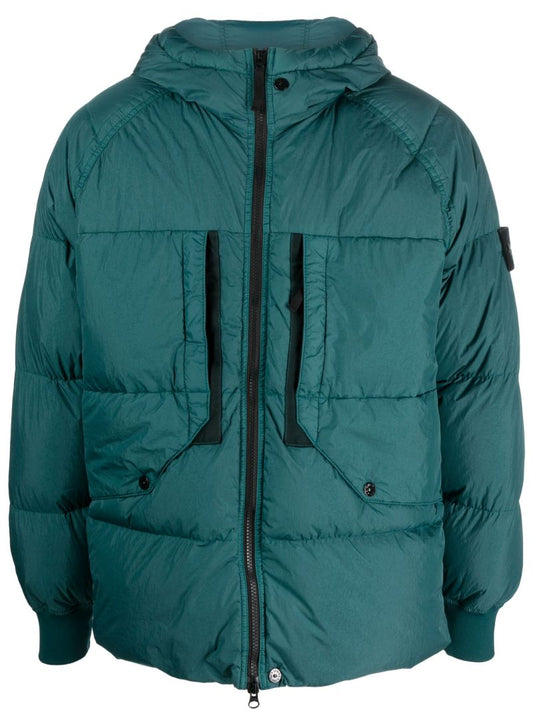 Blue Hooded Quilted Jacket