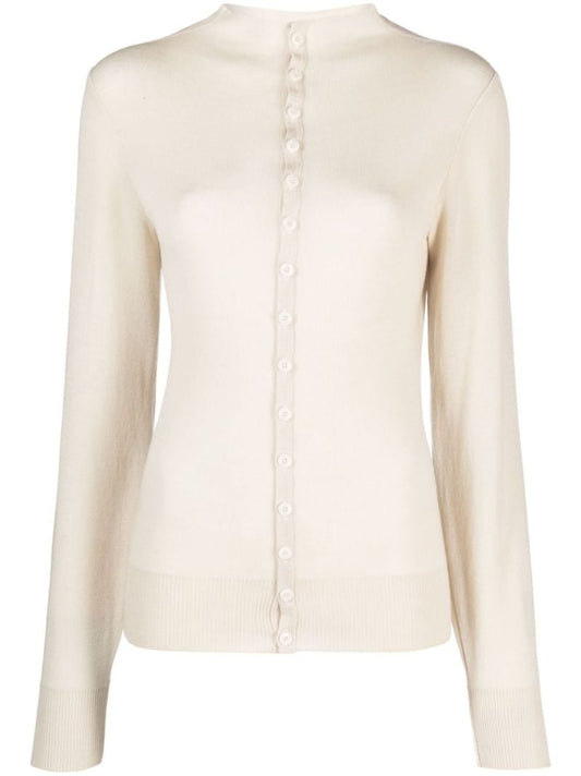 Neutral Mock Neck Wool Cardigan