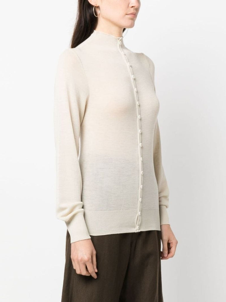 Neutral Mock Neck Wool Cardigan