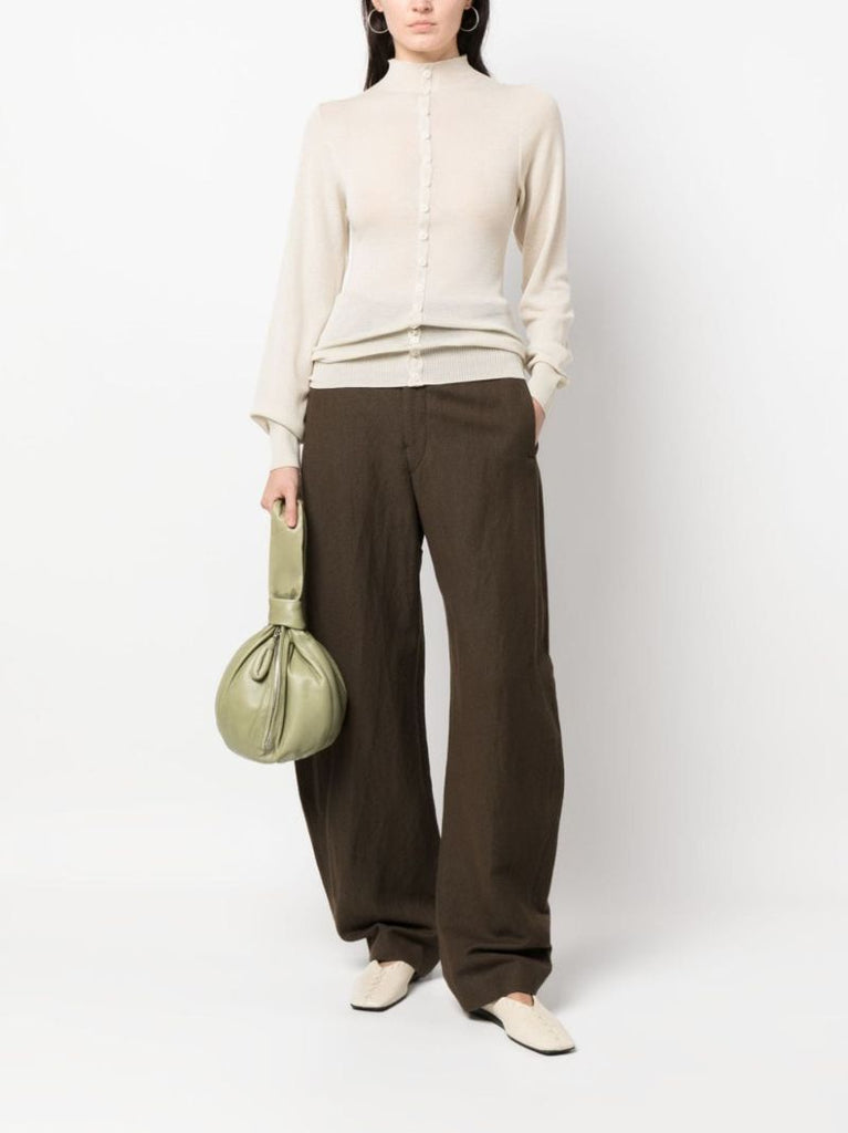 Neutral Mock Neck Wool Cardigan