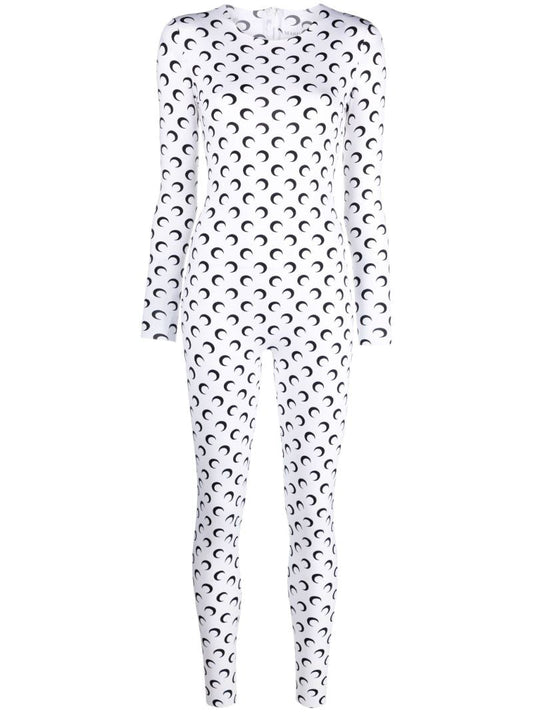 White Crescent Moon-print Jumpsuit