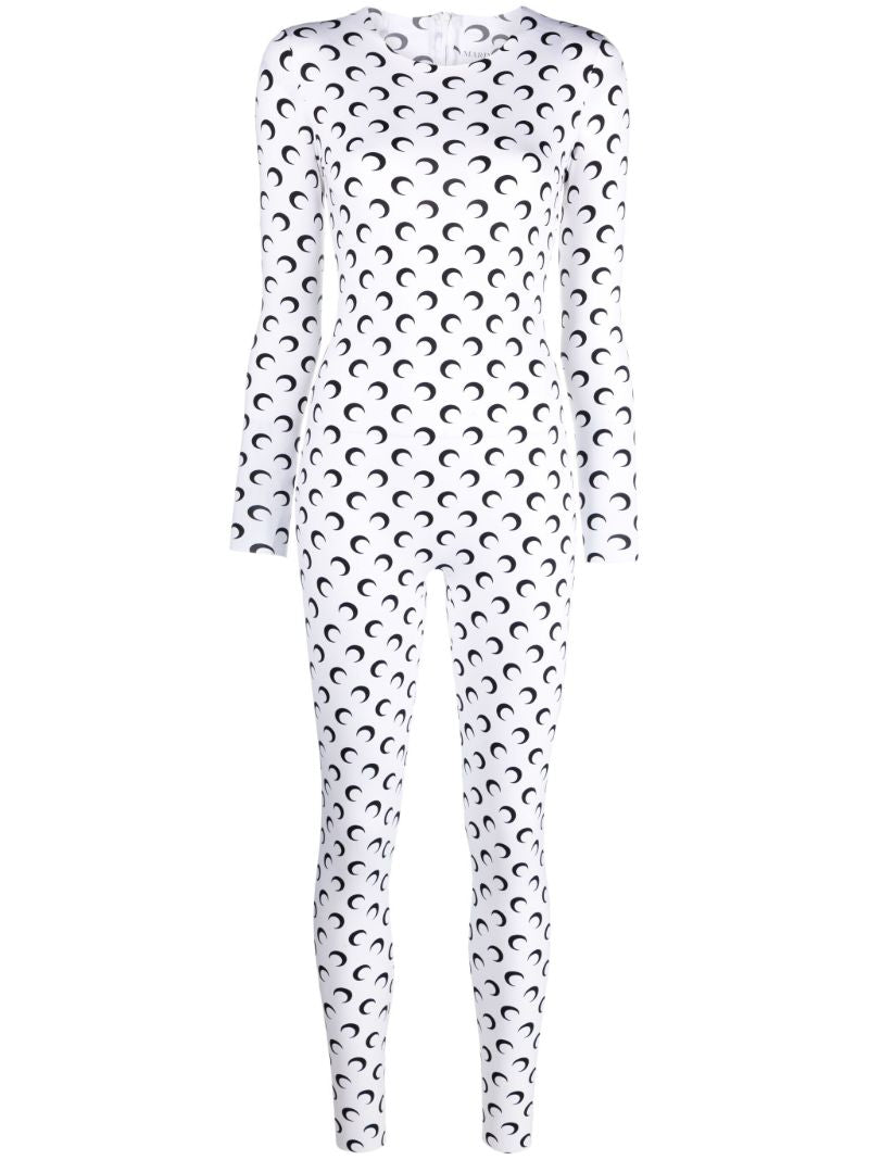 White Crescent Moon-print Jumpsuit