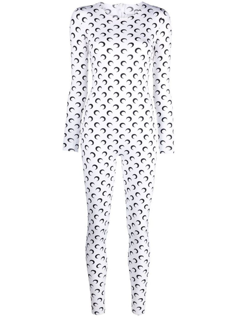 White Crescent Moon-print Jumpsuit