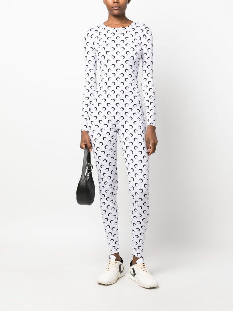White Crescent Moon-print Jumpsuit