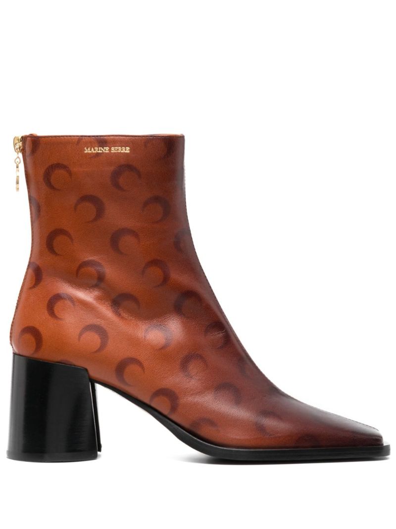 Brown Moon Print Airbrushed Leather Boots
