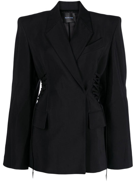 Black Drawstring-fastening Blazer