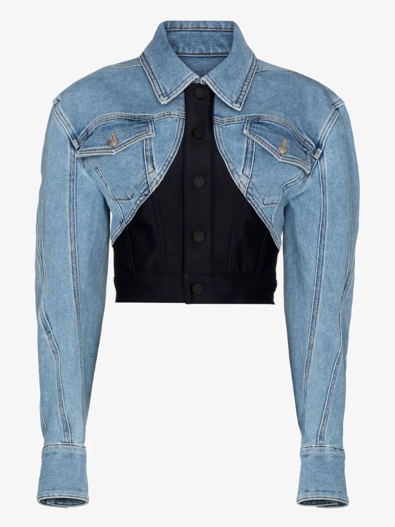 Blue Exaggerated Shoulder Cropped Jacket