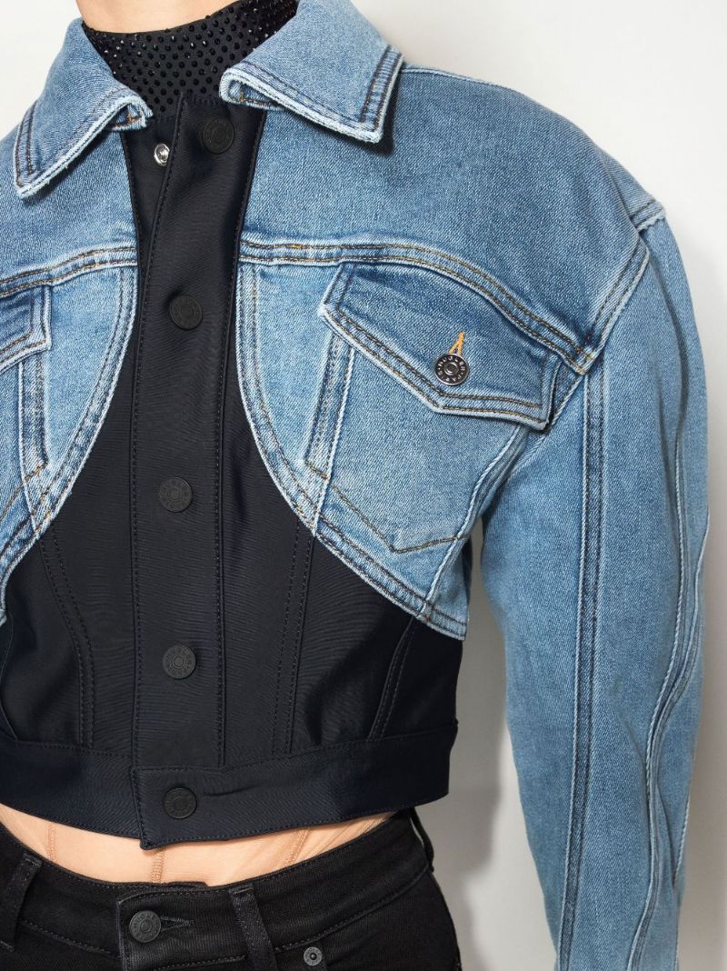 Blue Exaggerated Shoulder Cropped Jacket