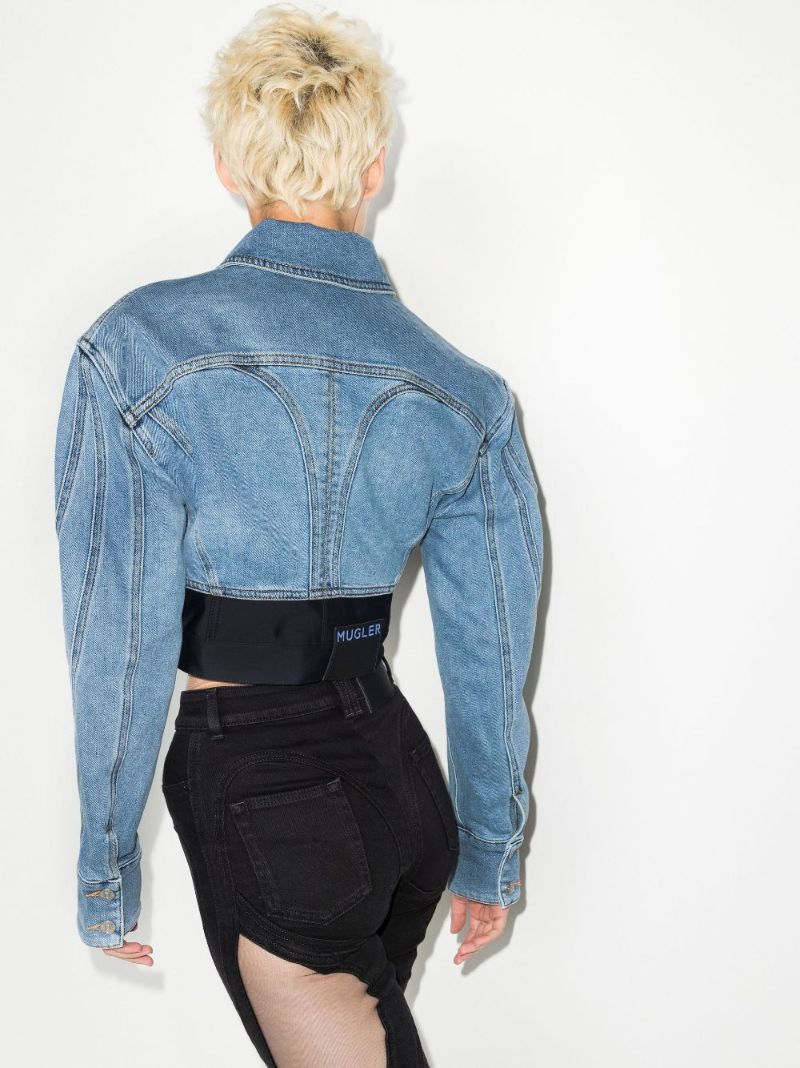 Blue Exaggerated Shoulder Cropped Jacket