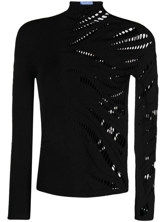 Black Cut-out Long-sleeve Top