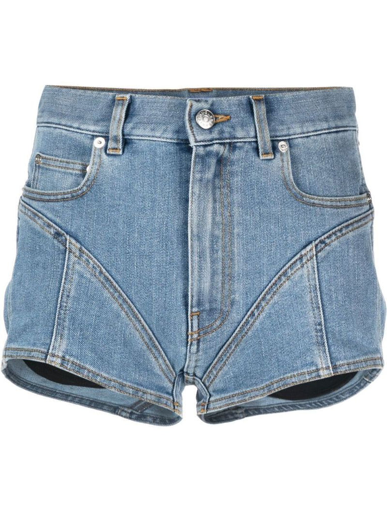 Blue Contrast-panel Denim Shorts