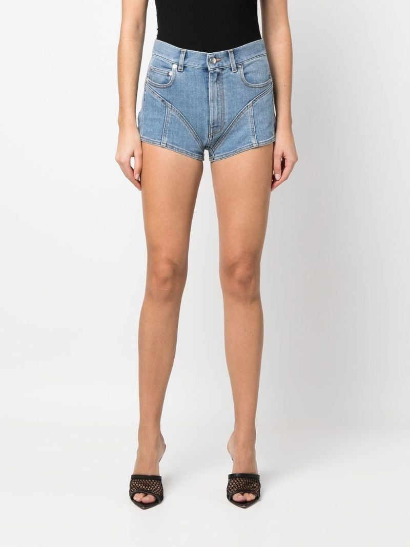 Blue Contrast-panel Denim Shorts
