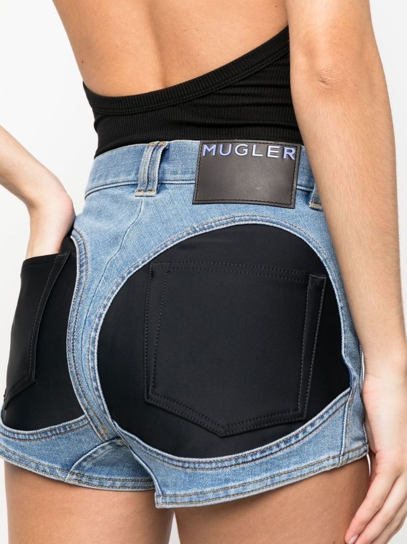 Blue Contrast-panel Denim Shorts