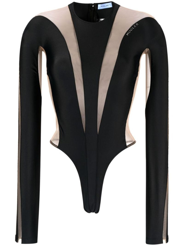 Black Sheer Panelled Bodysuit