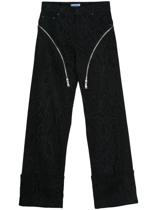 Black Zipped Straight-leg Jeans