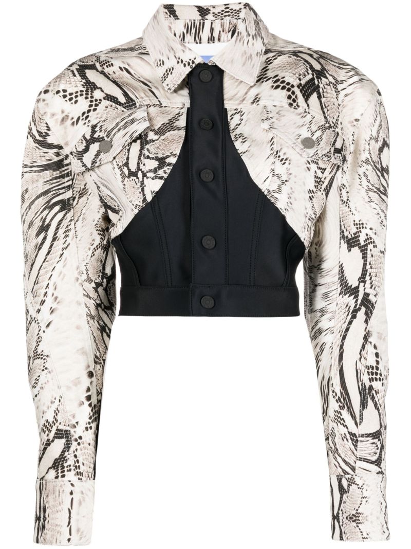 Neutral Snakeskin-print Cropped Jacket