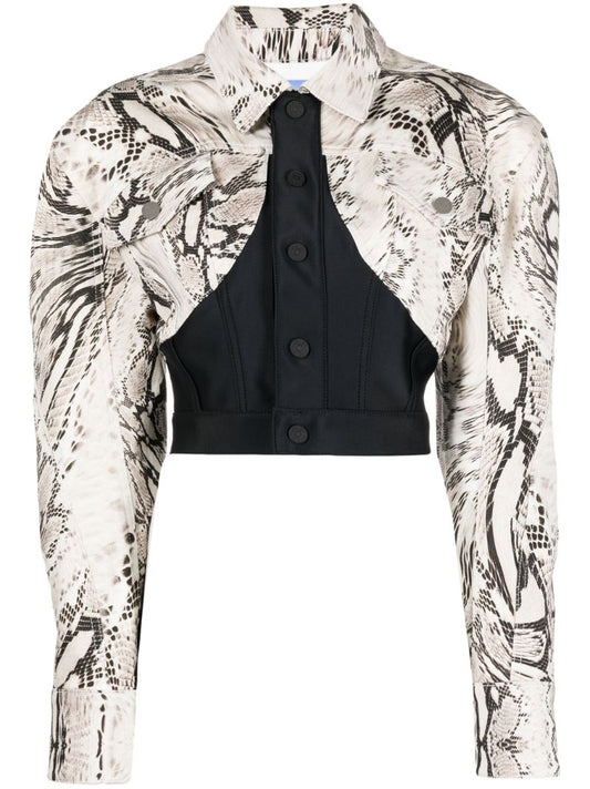 Neutral Snakeskin-print Cropped Jacket