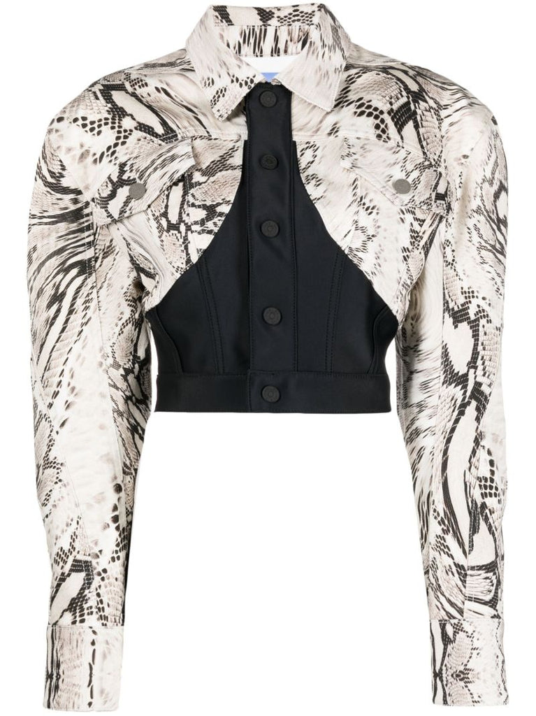 Neutral Snakeskin-print Cropped Jacket