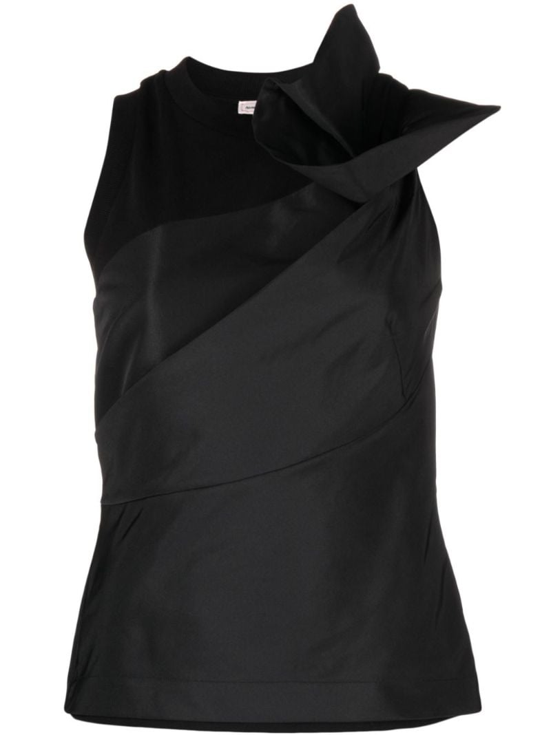 Black Asymmetric Cotton Organza Top