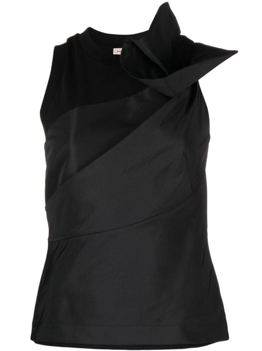 Black Asymmetric Cotton Organza Top