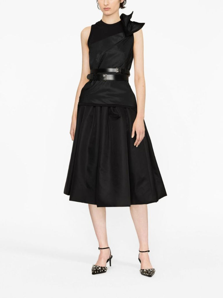 Black Asymmetric Cotton Organza Top