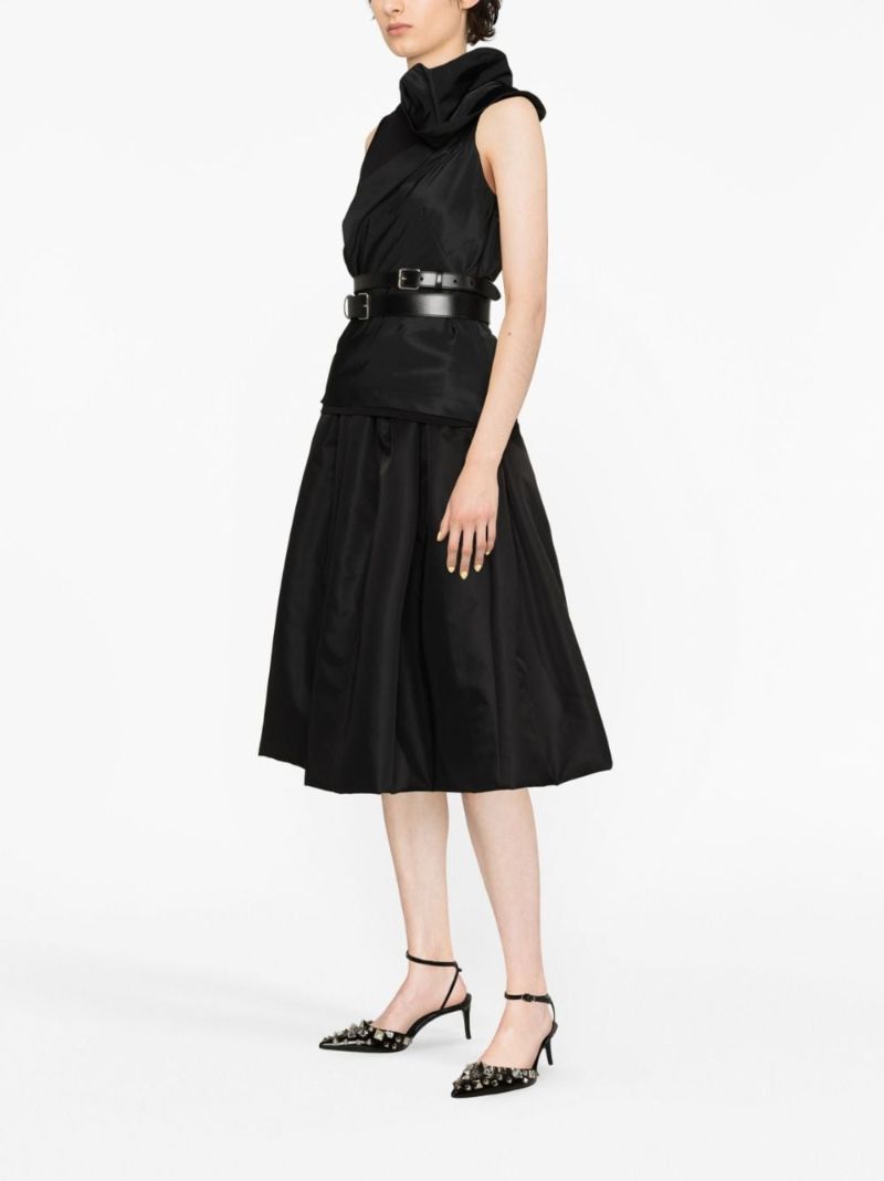 Black Asymmetric Cotton Organza Top