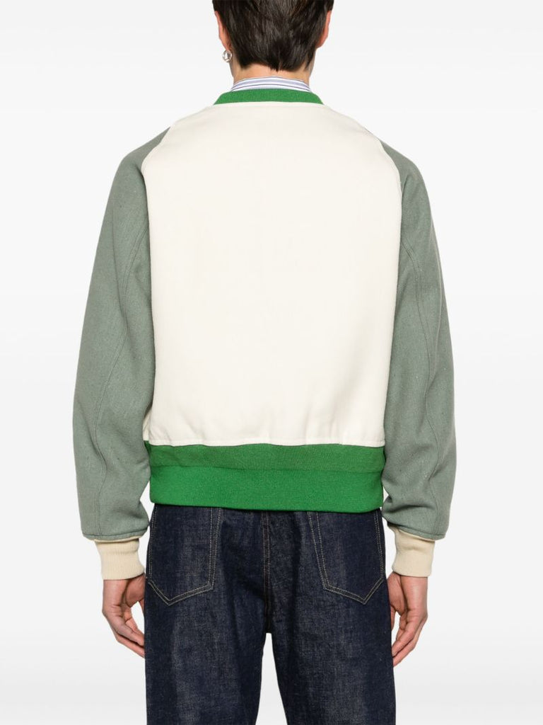 White Logo-patch Felted Varsity Jacket