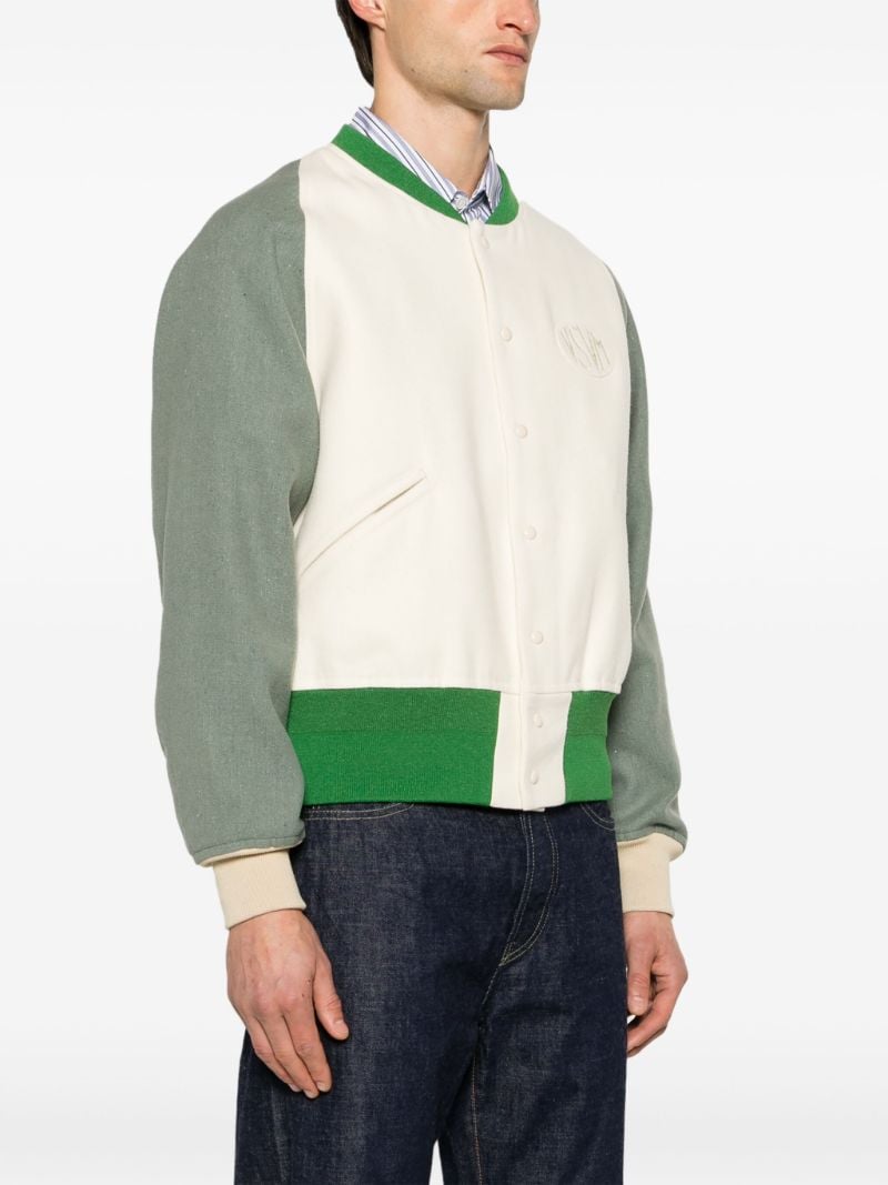 White Logo-patch Felted Varsity Jacket