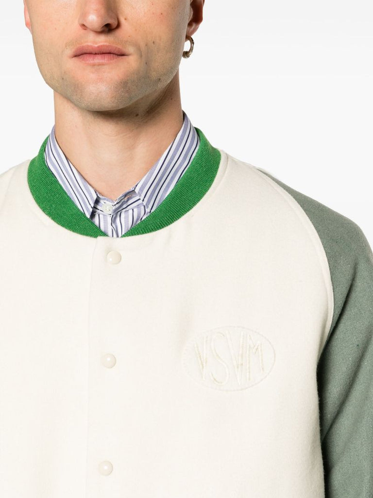 White Logo-patch Felted Varsity Jacket