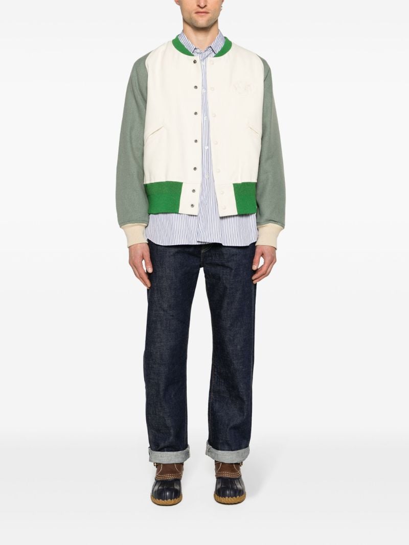 White Logo-patch Felted Varsity Jacket