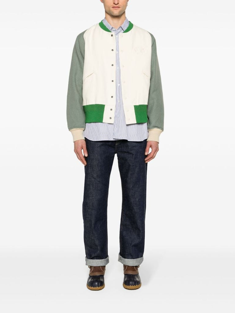 White Logo-patch Felted Varsity Jacket
