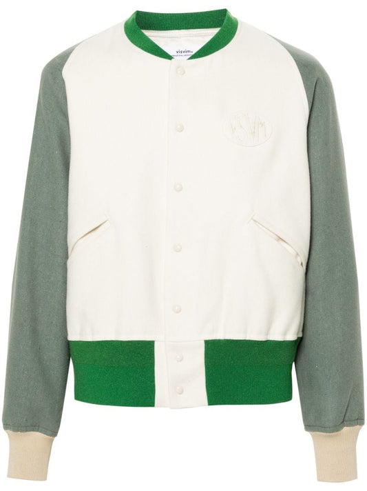 White Logo-patch Felted Varsity Jacket