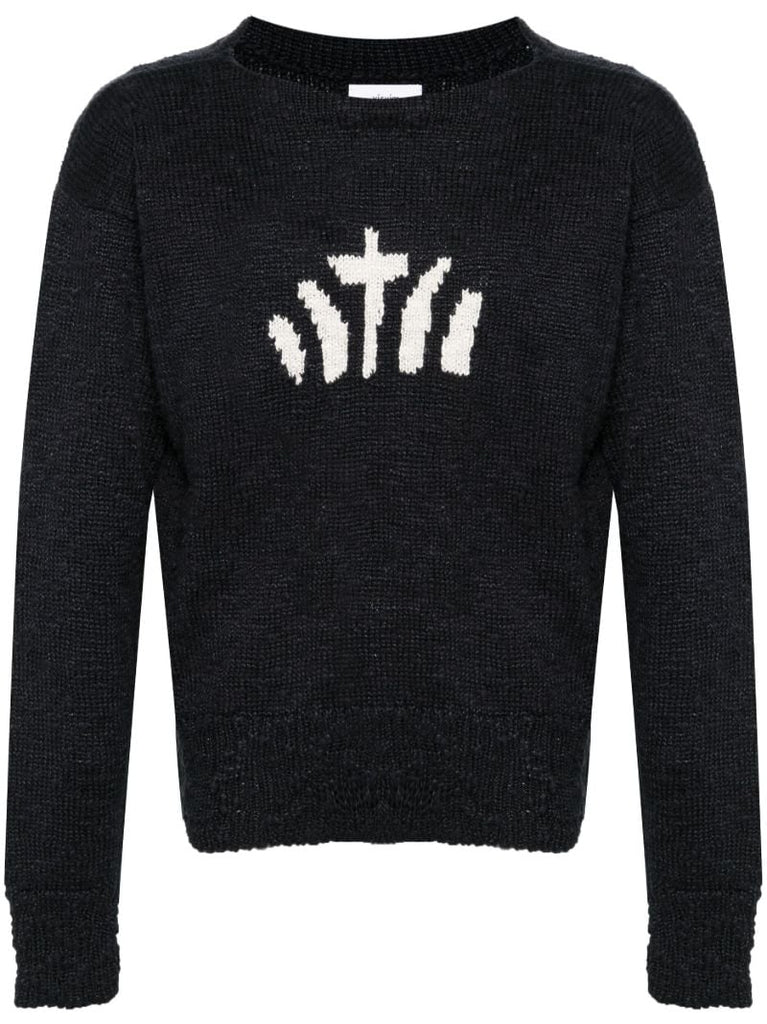 Blue Intarsia-knit Silk Sweater