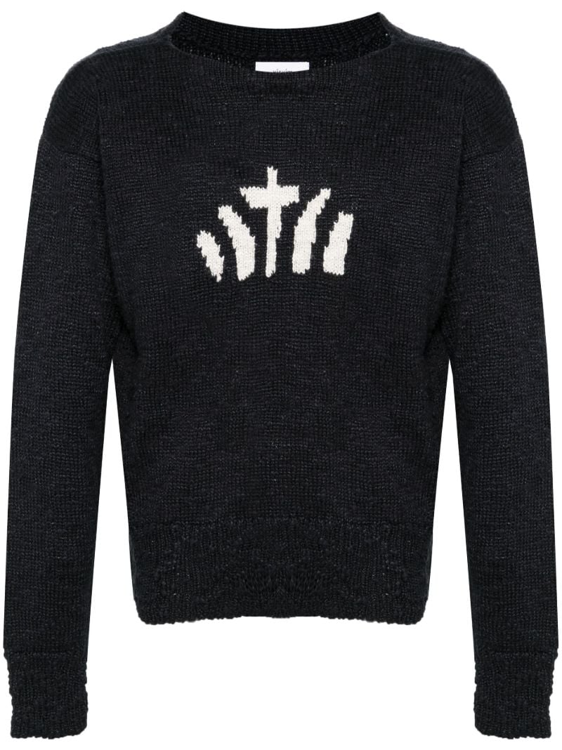 Blue Intarsia-knit Silk Sweater
