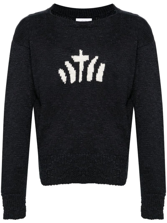 Blue Intarsia-knit Silk Sweater
