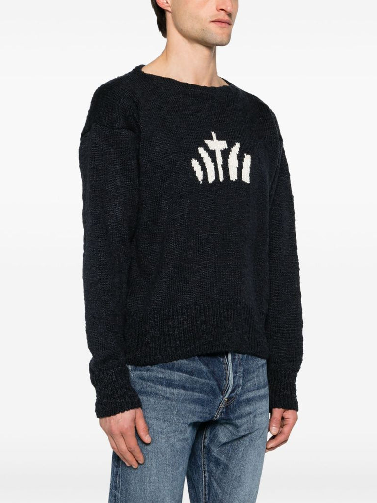 Blue Intarsia-knit Silk Sweater