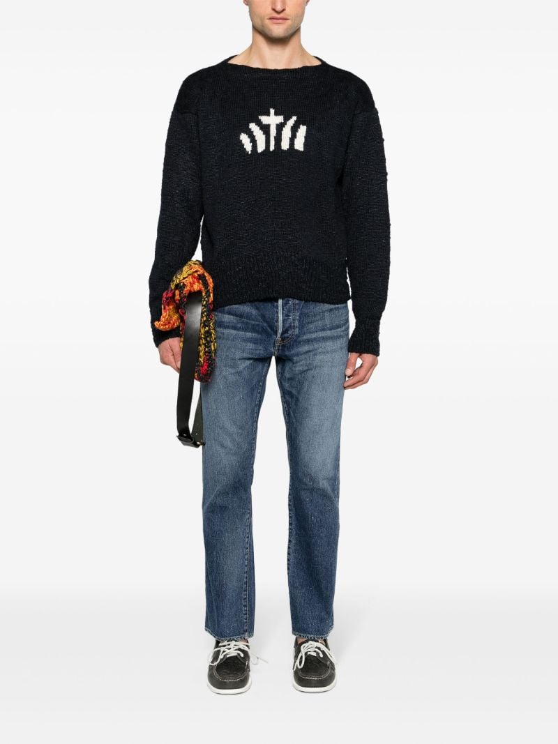 Blue Intarsia-knit Silk Sweater