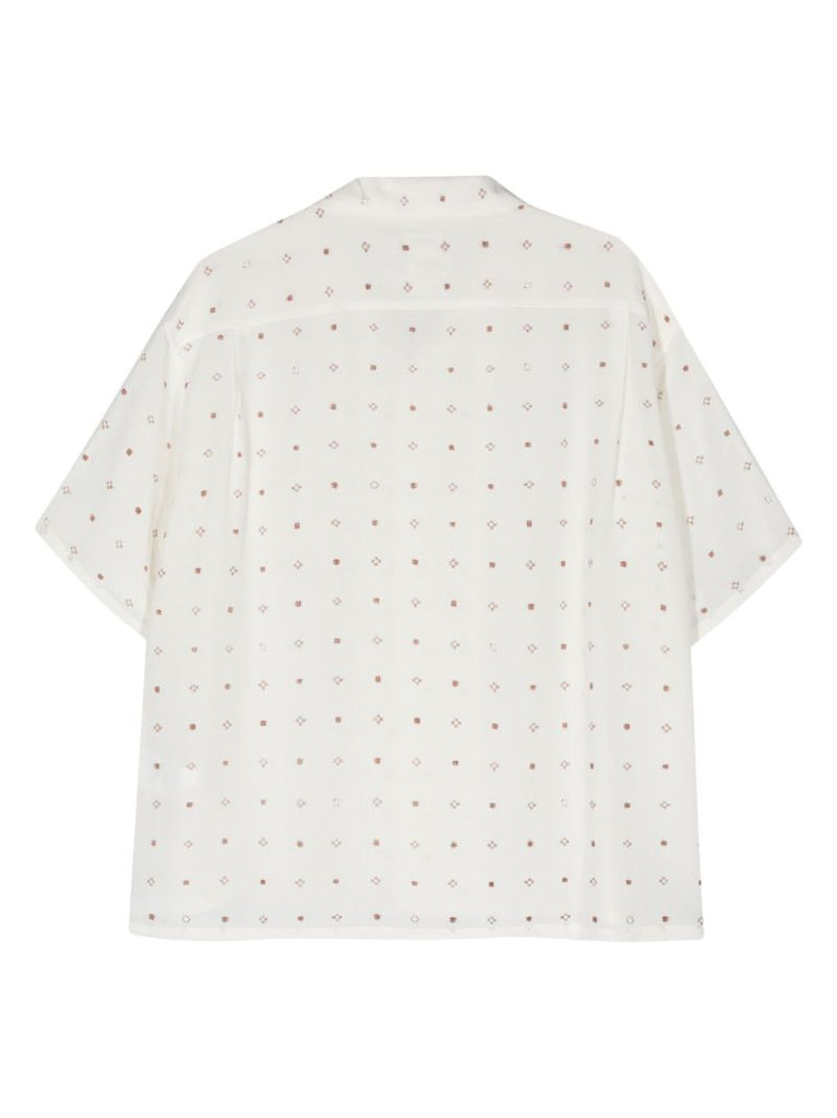 White Geometric-embroidered Silk Shirt