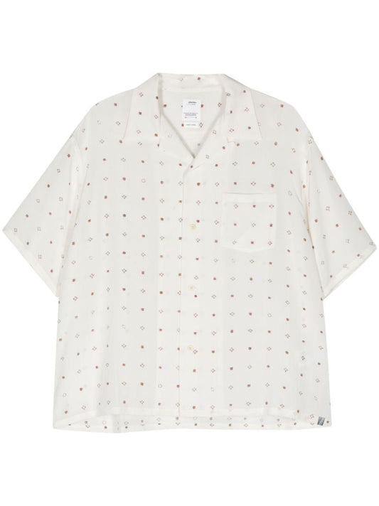 White Geometric-embroidered Silk Shirt