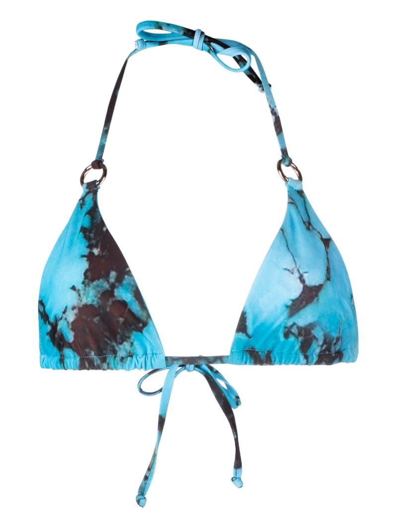 Blue Mini Ring Abstract-print Bikini Top