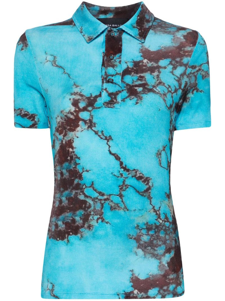 Blue Marble-print Polo Shirt