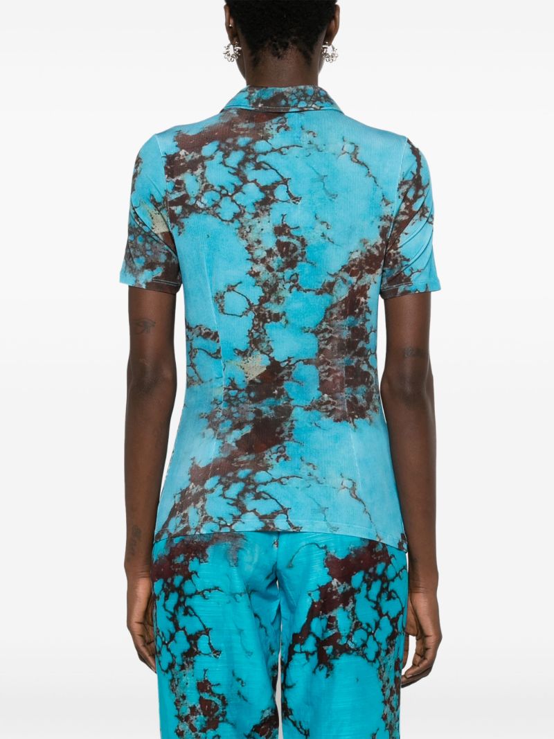 Blue Marble-print Polo Shirt