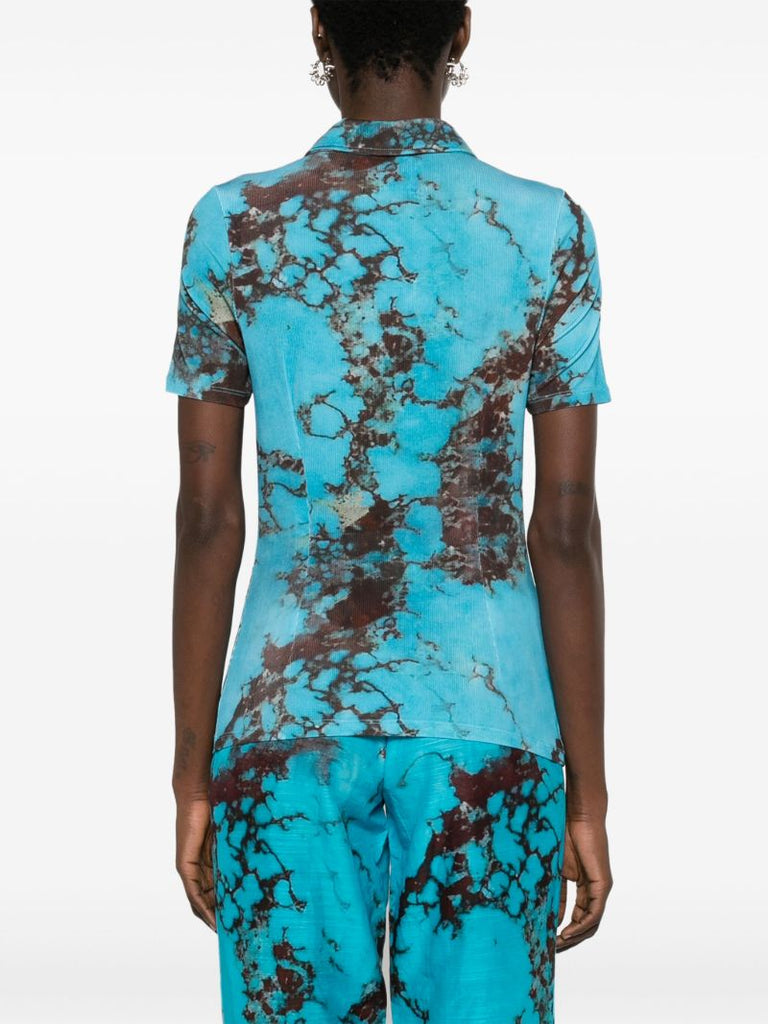Blue Marble-print Polo Shirt