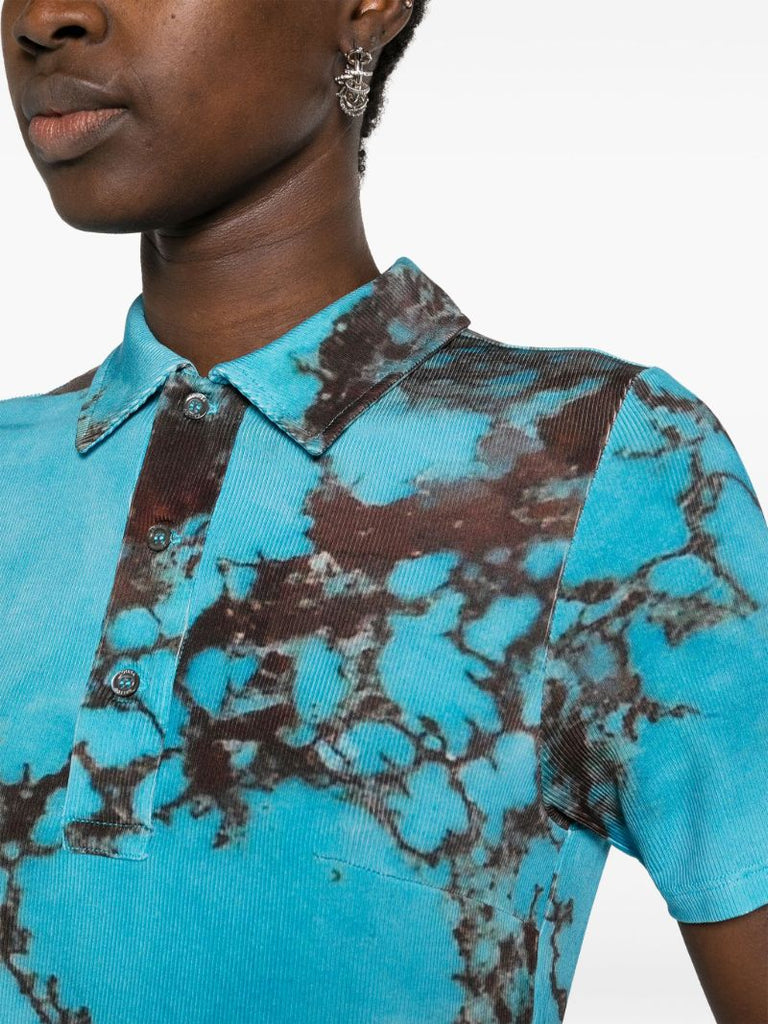 Blue Marble-print Polo Shirt